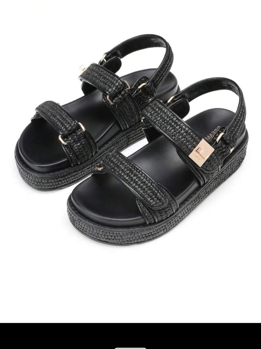 NIB! Dream Pairs Black Woven Raffia Flatform Sandals